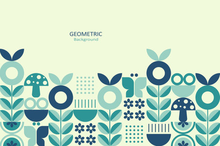 Minimal geometric background with teal and navy nature-inspired shapes arranged on the bottom with copy space for text design and bannerのイラスト素材