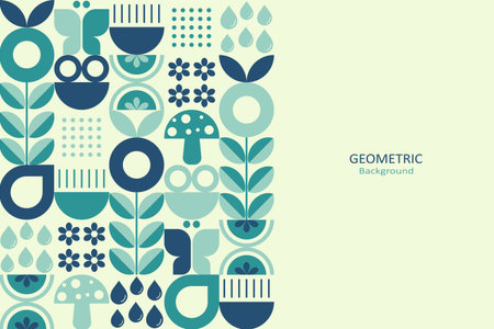 Minimal geometric background with teal and navy nature-inspired shapes arranged on the left with copy space for text design and bannerのイラスト素材