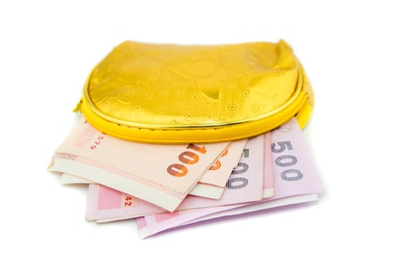 Wallet with Thailand banknotes isolated on white backgroundの写真素材