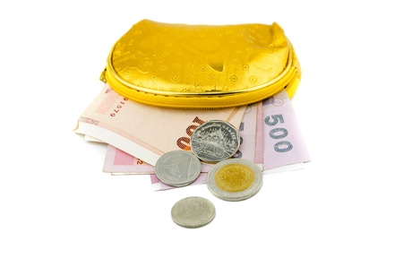 Wallet with Thailand banknotes isolated on white backgroundの写真素材
