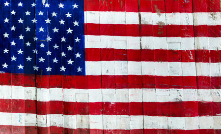 USA, American flag painted on old wood plank backgroundの写真素材