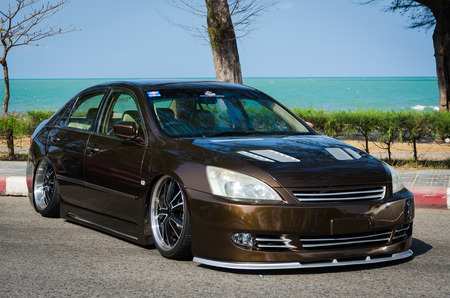 SONGKHLA, THAILAND - March 09 : Tuned car Honda accord in "Songkhla Car Club Show 2014" at Samila beach on March 09,2014 in Songkhla, Thailand.のeditorial素材