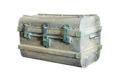 Ancient metal chest isolate on white background.の写真素材