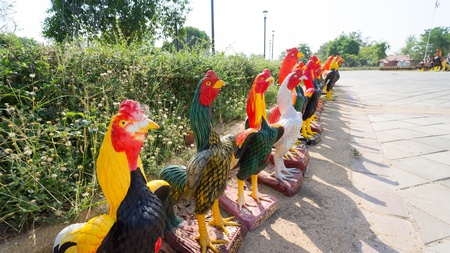 Many coulor ful chicken statueの写真素材