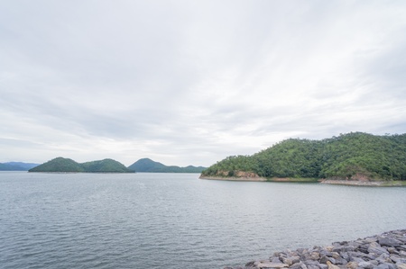 Mountain and big water lakeの写真素材