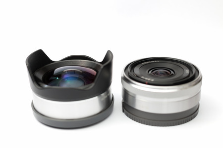 Twice small lens in white backgroundの写真素材