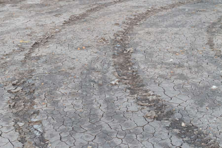 wheel track on dry earthの写真素材