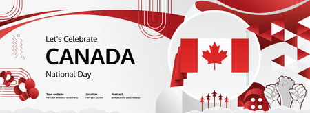 Canada Day banner. Creative illustration Poster with Country Flag to celebrate national holiday. Happy Canada Day July 1stのイラスト素材