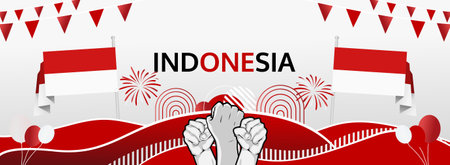 Indonesia National Day festive banner background patriotic for national holiday celebrating. Happy Independence day of Indonesia 17 Augustのイラスト素材