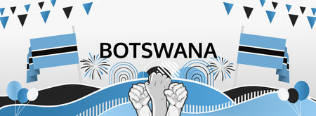 Botswana National Day greeting banner. September 30th is celebrated as Botswana Independence Day annually. Modern template with flag and raised fist. Holidays illustration concept.のイラスト素材