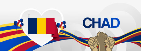 Chad Independence Day template design with heart symbol in flag color theme. Modern abstract art for Independence spirit, perfect for National Day poster or bannerのイラスト素材