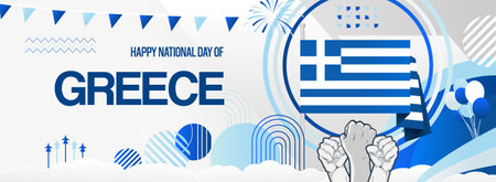 Greek Independence Day Banner. Creative background of Greece National Day celebration on March 25. Abstract shape art, great for carnival event, online invitation, support, travel destinationのイラスト素材