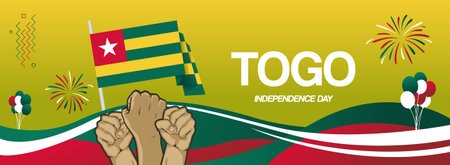 Togo Independence Day festive banner. April 27 is celebrated as National Day of Togo. Celebration poster banner for National holidays, greetings, promo, travel, and saleのイラスト素材