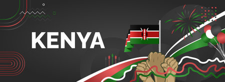 Kenya Jamhuri day festivities banner. Creative templates national holiday celebration in flag colors theme. Great background for carnival events, promo ads, and businessのイラスト素材