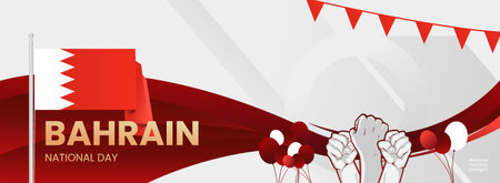 Happy Bahrain Independence Day banner in modern style. Wide banner for website, social and more with typography. Illustration for national holiday celebration partyのイラスト素材