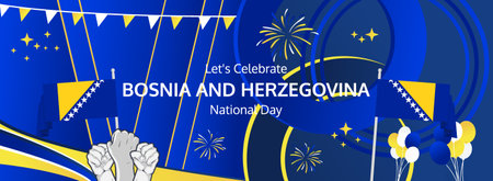Bosnia And Herzegovina National or Independence Day greeting banner. 1st of March. Holidays illustration concept. Great for event like carnival, feast poster, culture and tourismのイラスト素材