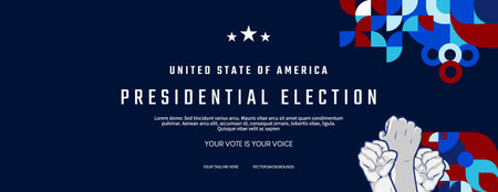 United States Presidential election day banner in modern geometric style. American election vote...