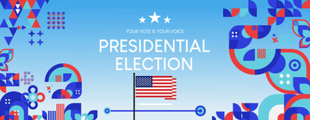 United States Presidential election day banner in modern geometric style. American election vote...
