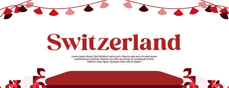 Swiss National Day banner in colorful modern geometric style. National Independence Day greeting card cover with typography. Illustration banner for Switzerland national holiday celebrationのイラスト素材