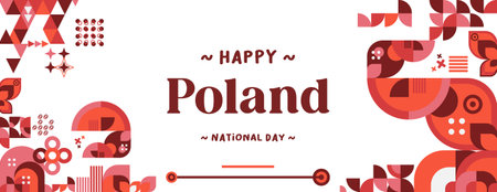 Poland national day banner. Illustration background for National Independence day celebrating with geometric shape. Happy Poland Constitutional Dayのイラスト素材