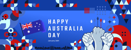 Australia national day banner. Illustration background for National Independence day celebrating with creative geometric. Happy Australia Dayのイラスト素材