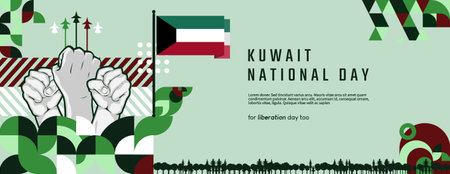 Kuwait national day banner. Illustration background for Kuwait National Independence day celebrating with creative geometric. Holiday concept vectorのイラスト素材