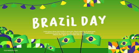 Brazil national day banner. Illustration background for National Independence day celebrating with creative geometric. Holiday concept vector. Happy Brazilian Dayのイラスト素材