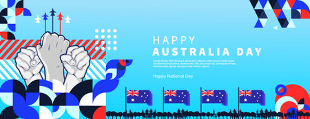 Australia national day banner. Illustration background for National Independence day celebrating with creative geometric. Happy Australia Dayのイラスト素材