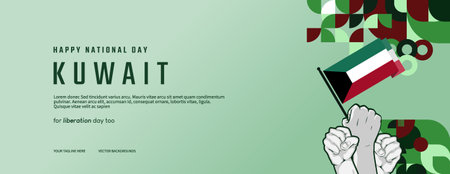 Kuwait national day banner. Illustration background for Kuwait National Independence day celebrating with creative geometric. Holiday concept vectorのイラスト素材