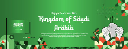Kingdom of Saudi Arabia national day banner. Illustration background for National Independence day celebrating with creative geometric. Holiday concept vectorのイラスト素材