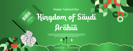 Kingdom of Saudi Arabia national day banner. Illustration background for National Independence day celebrating with creative geometric. Holiday concept vectorのイラスト素材