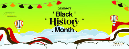 Celebrating Black History Month in modern geometric style. Greeting banner with typography....