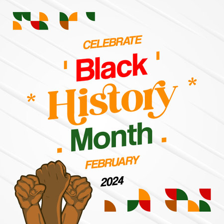 Celebrating Black History Month in modern geometric style. Square banners for social media and more with typography. Illustration for Black History Monthのイラスト素材