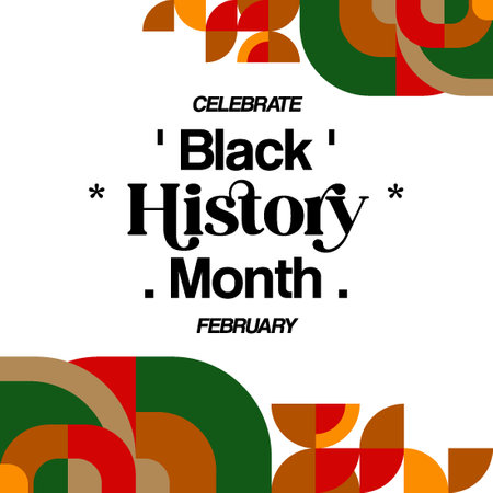 Celebrating Black History Month in modern geometric style. Square banners for social media and more with typography. Illustration for Black History Monthのイラスト素材