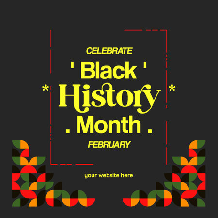 Celebrating Black History Month in modern geometric style. Square banners for social media and more with typography. Illustration for Black History Monthのイラスト素材