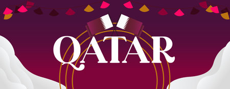 Qatar National Day banner in colorful modern geometric style. Qatar national independence day greeting card cover with text. Background illustration for national holiday celebration of Qatarのイラスト素材