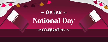Qatar National Day banner in colorful modern geometric style. Qatar national independence day greeting card cover with text. Background illustration for national holiday celebration of Qatarのイラスト素材
