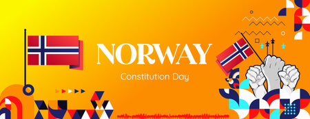 Norwegian constitution day festive poster banner. Creative geometric for background holiday...