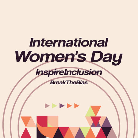 International Women's Day poster banner in modern geometric background. Happy women's day greeting card, social post, or banner. Happy World Women's Day for awarenessのイラスト素材