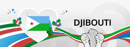 Djibouti Independence Day modern greeting banner. 27 June Happy National Day. Holidays abstract concept in flag colors. Great for event like carnival, feast poster, support, culture and tourismのイラスト素材