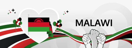Happy independence day Malawi. Horizontal poster of Malawi national day with flag. July 6. Festive design concept for holiday celebration banner, greeting card, feast and congratulationsのイラスト素材