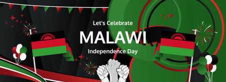 Happy independence day Malawi. Horizontal poster of Malawi national day with flag. July 6. Festive design concept for holiday celebration banner, greeting card, feast and congratulationsのイラスト素材