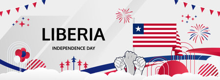 Liberia Independence Day latest banner. Abstract template for special day celebration, greeting card, header, sale, Liberia national event. Holiday theme vector illustrationのイラスト素材