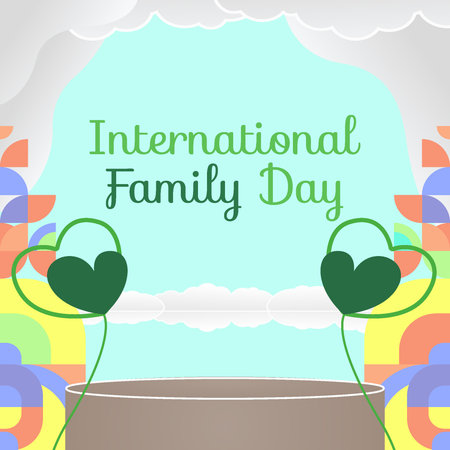Modern abstract design for family day, colorful square template with happy geometric shapes. Happy international family day. Vector illustration of family dayのイラスト素材