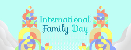 A vibrant and colorful abstract illustration celebrating International Family Day with geometric patterns and shapes, evoking happiness, unity, and familial bonds.のイラスト素材