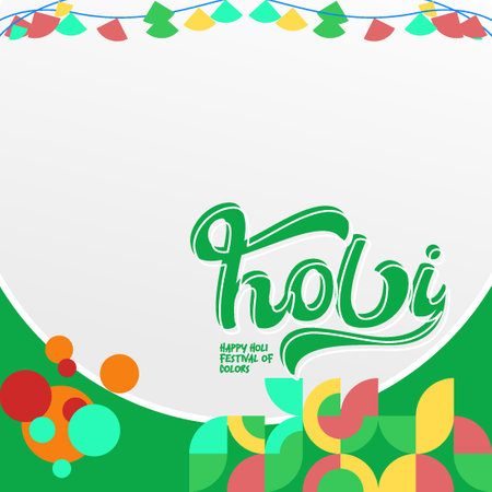 Geometric Holi Festival Design. Simple and modern greeting card celebrating the joy, love and festivity of this Hindu festival. Perfect for social media or celebrating happinessのイラスト素材
