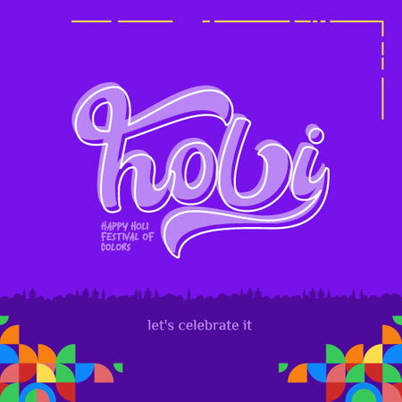 Modern Holi Festival greeting banner, filled with geometric ornaments, captures the joy and love of this joyful Hindu celebration. Happy Holi Festival. Holiday backgroundのイラスト素材