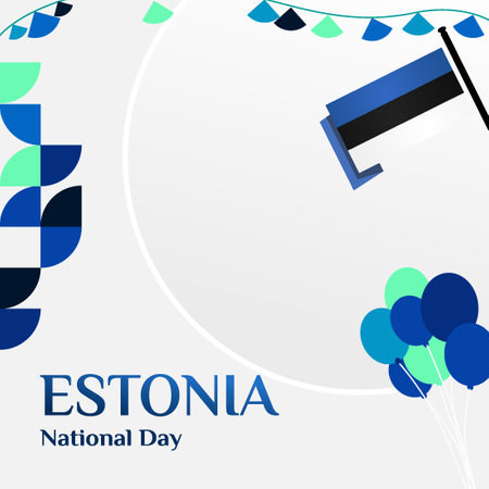 Sleek geometric banner for Estonia national holiday. Ideal for greeting cards, social media, and website use on Independence Day.のイラスト素材