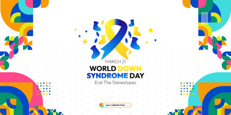 Celebrate World Down Syndrome Day on March 21 with a contemporary design that showcases extra chromosomes, promoting diversity, and fostering awareness. Vector style.のイラスト素材