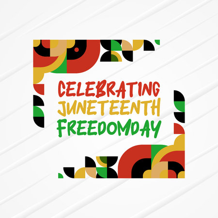 Vibrant banner for Juneteenth featuring colorful geometric art. Perfect for commemorative events and...